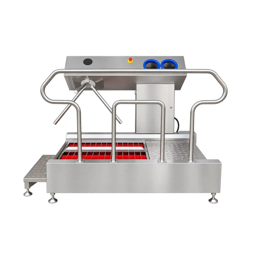 Boot Sole Washing & Hand Disinfection Access Control Station – Guardrail Type